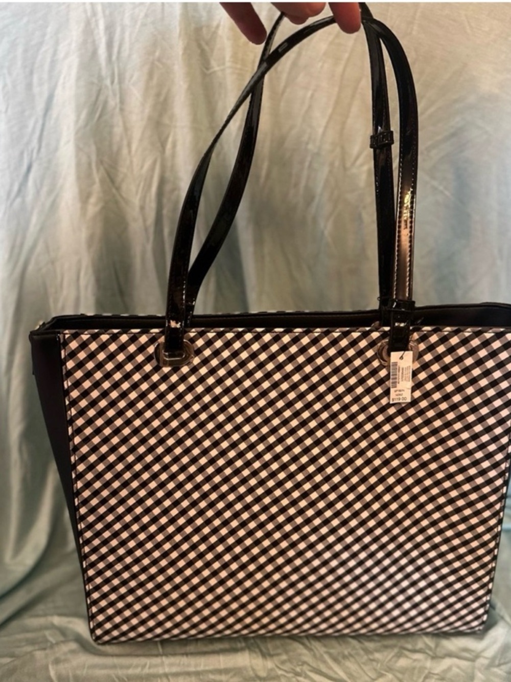 White House Black Market stylist black and white checker tote bag.